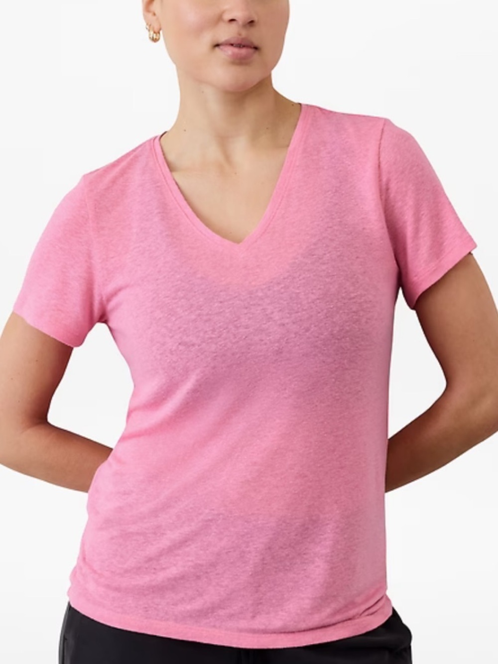 Athleta Getaway V-Neck Linen Blend Tee NWT